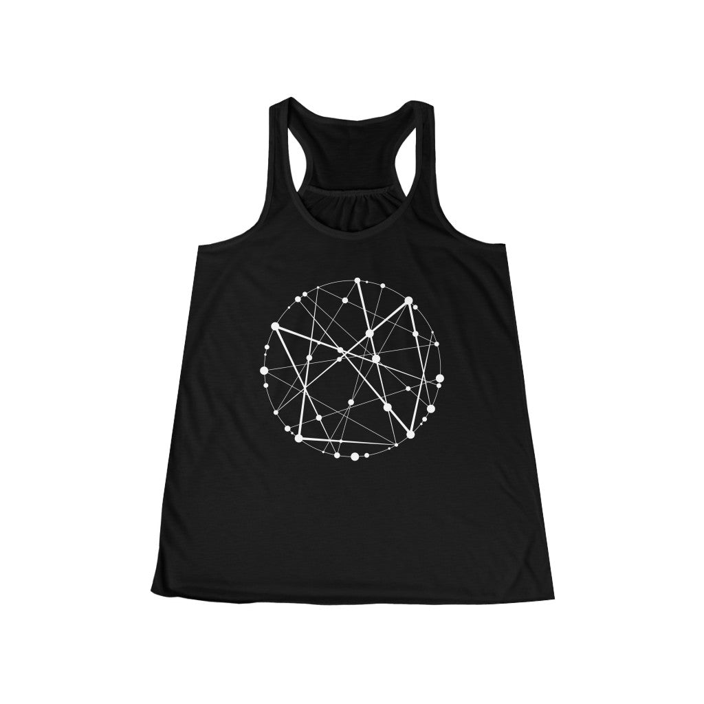 Blockchain Universe in White :: Women's Metaverse Flowy Racerback Tank - METAVERSETEES : Metaverse Tees, T-shirts and Merch for Your Metaverse Life
