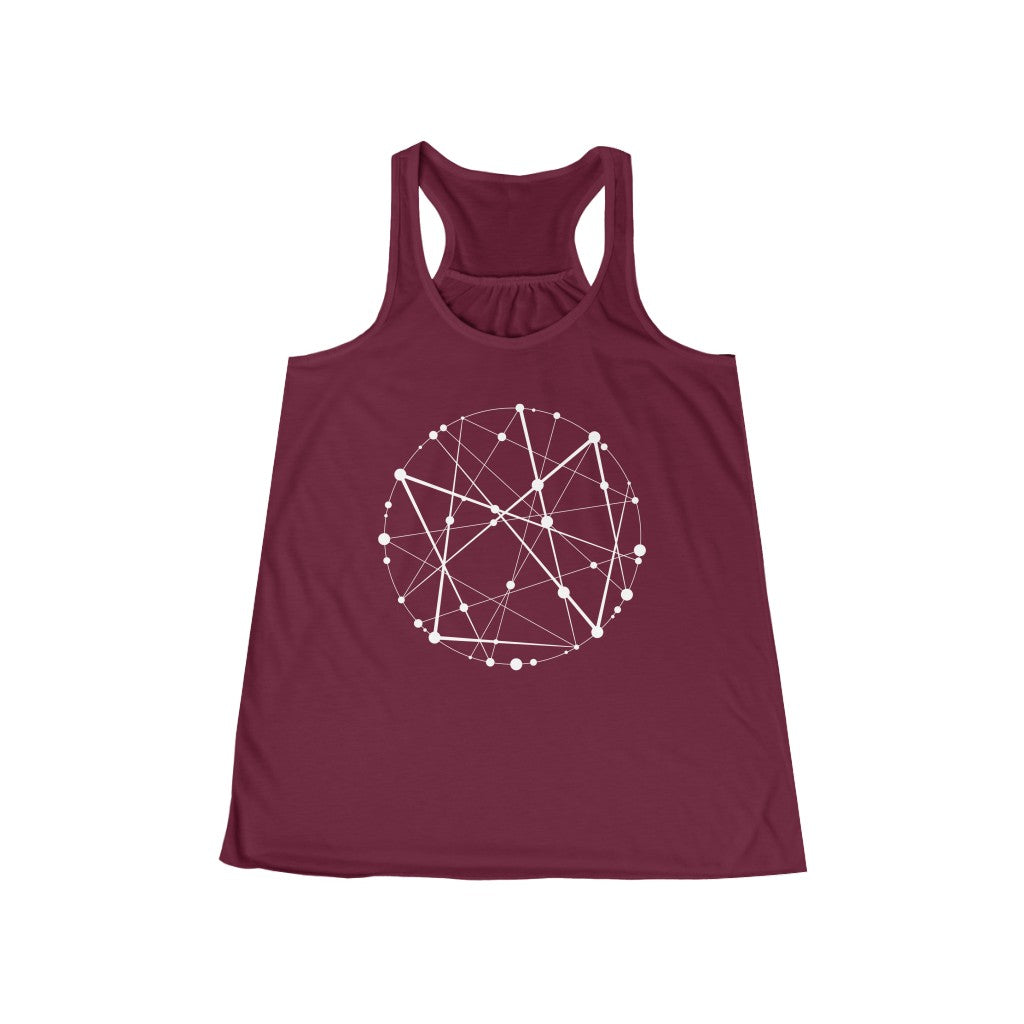 Blockchain Universe in White :: Women's Metaverse Flowy Racerback Tank - METAVERSETEES : Metaverse Tees, T-shirts and Merch for Your Metaverse Life