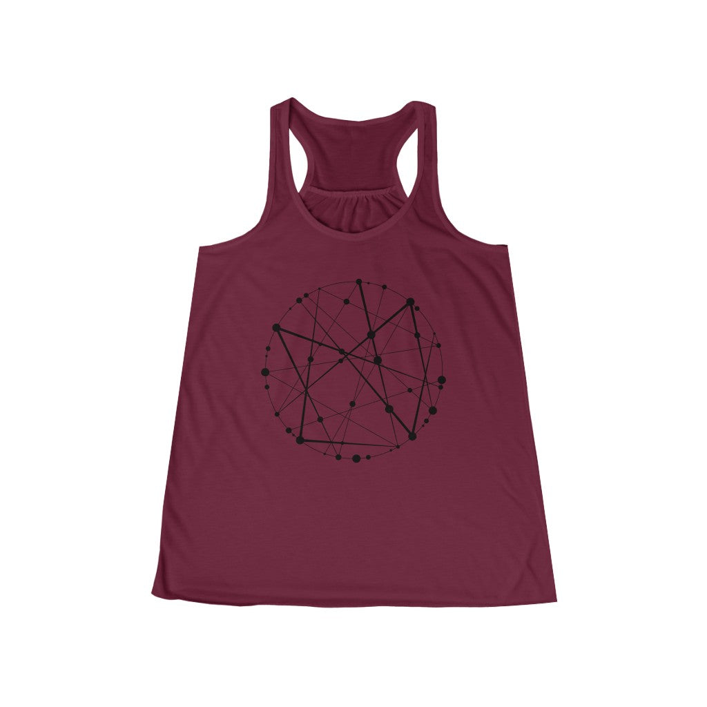 Blockchain Universe in Black :: Women's Metaverse Flowy Racerback Tank - METAVERSETEES : Metaverse Tees, T-shirts and Merch for Your Metaverse Life