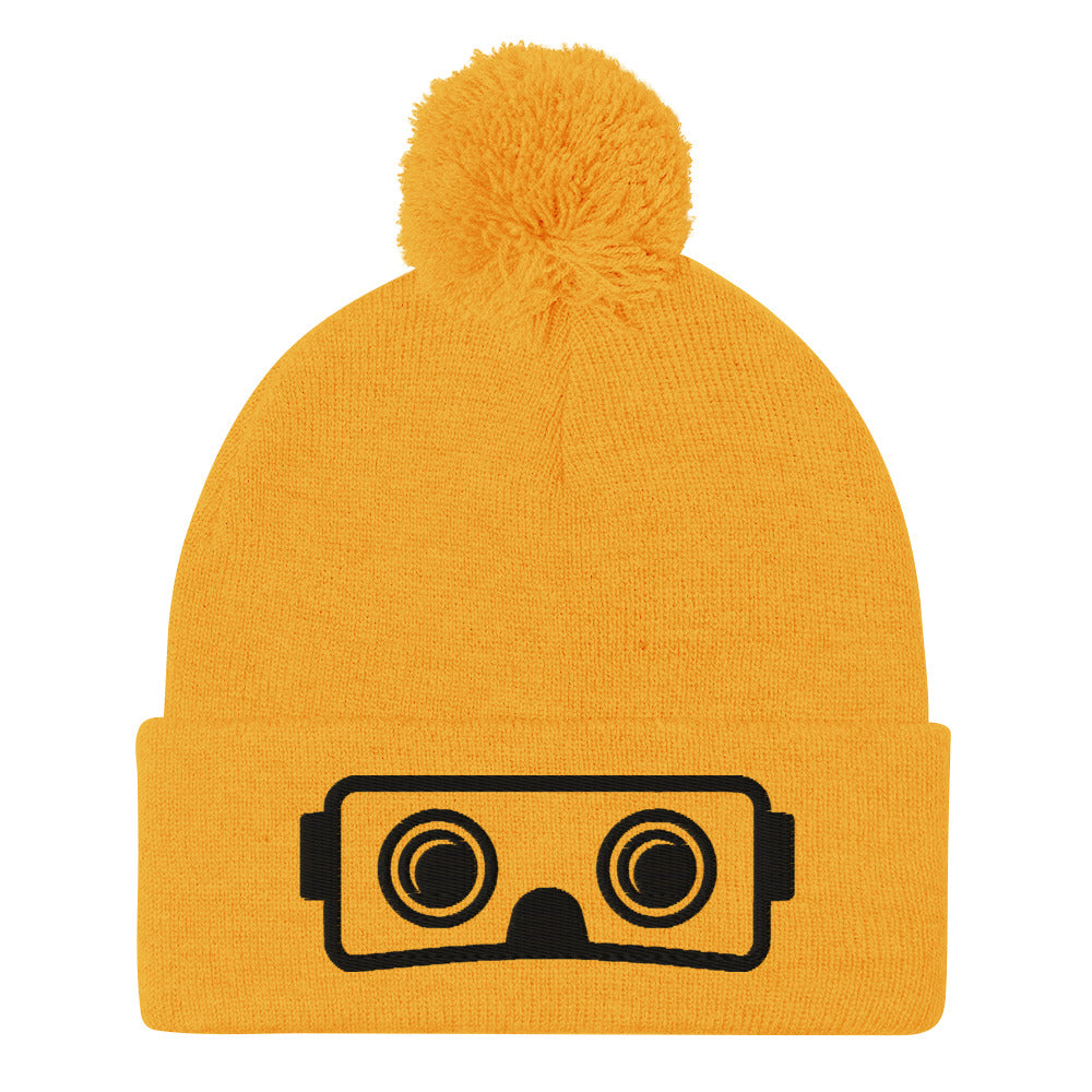 Metaverse XR Headset Pom-Pom Embroidered Beanie - METAVERSETEES : Metaverse Tees, T-shirts and Merch for Your Metaverse Life