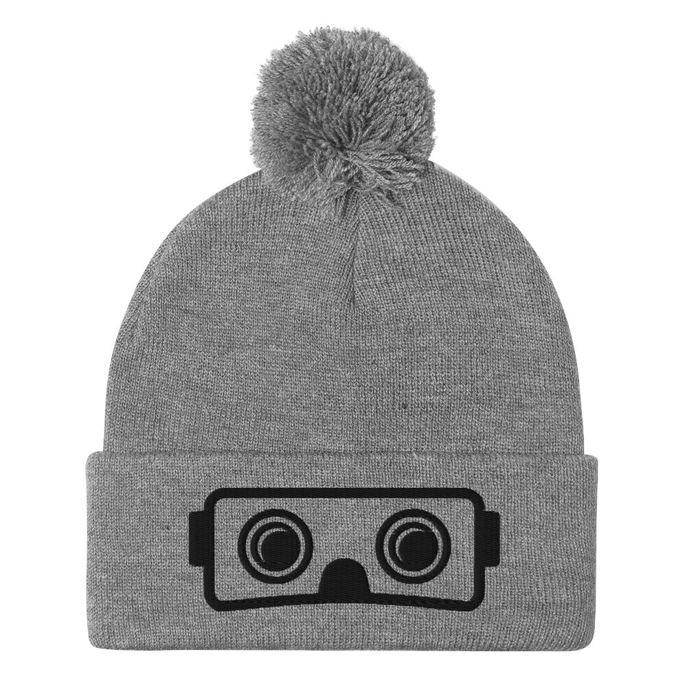 Metaverse XR Headset Pom-Pom Embroidered Beanie - METAVERSETEES : Metaverse Tees, T-shirts and Merch for Your Metaverse Life