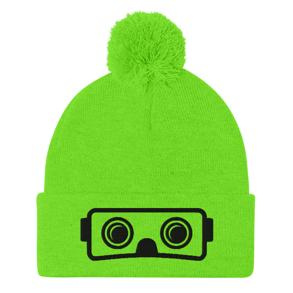 Metaverse XR Headset Pom-Pom Embroidered Beanie - METAVERSETEES : Metaverse Tees, T-shirts and Merch for Your Metaverse Life
