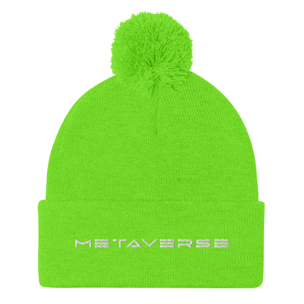 Metaverse Pom-Pom Embroidered Beanie - METAVERSETEES : Metaverse Tees, T-shirts and Merch for Your Metaverse Life