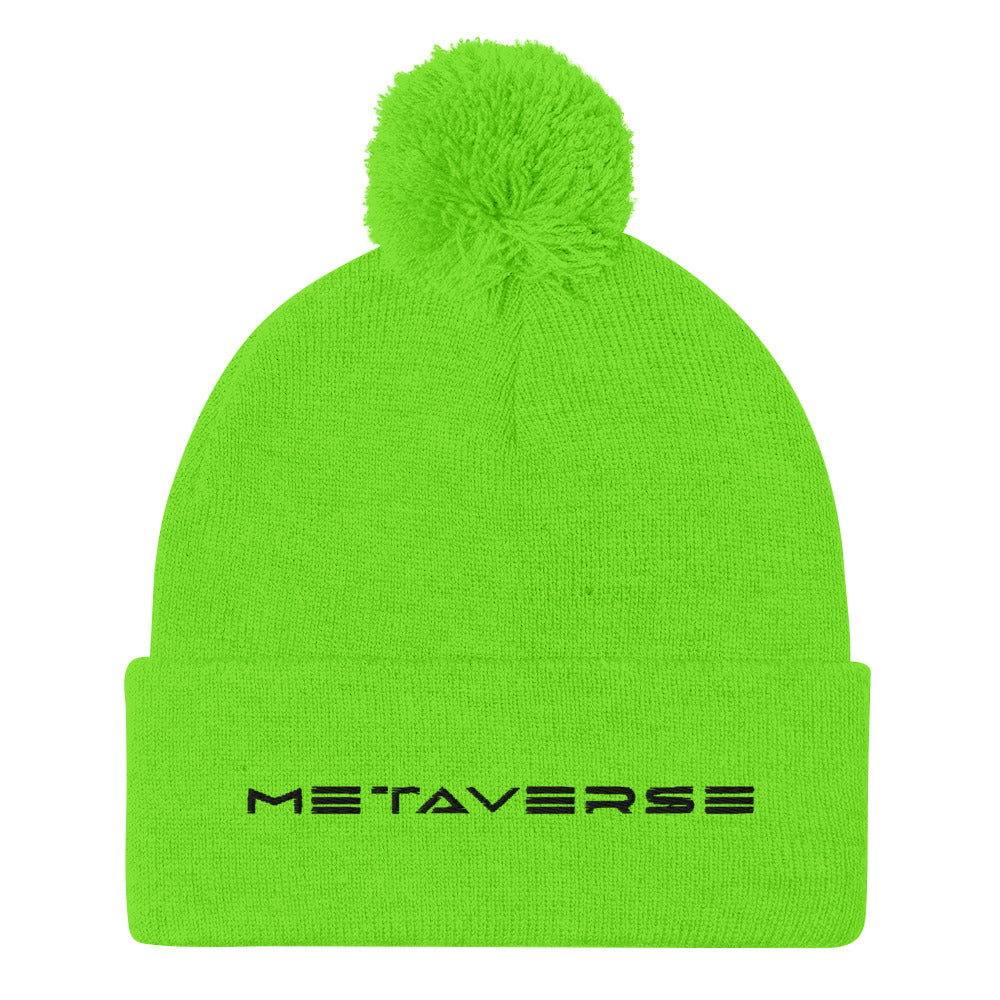 Metaverse Pom-Pom Embroidered Beanie - METAVERSETEES : Metaverse Tees, T-shirts and Merch for Your Metaverse Life