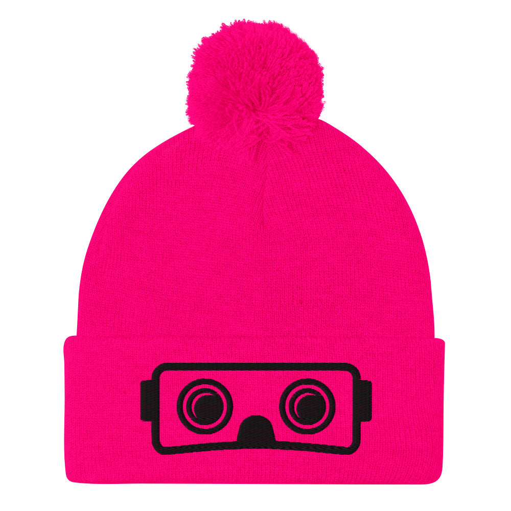 Metaverse XR Headset Pom-Pom Embroidered Beanie - METAVERSETEES : Metaverse Tees, T-shirts and Merch for Your Metaverse Life