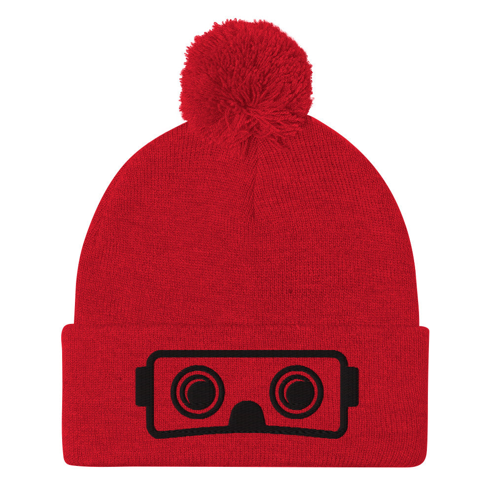 Metaverse XR Headset Pom-Pom Embroidered Beanie - METAVERSETEES : Metaverse Tees, T-shirts and Merch for Your Metaverse Life
