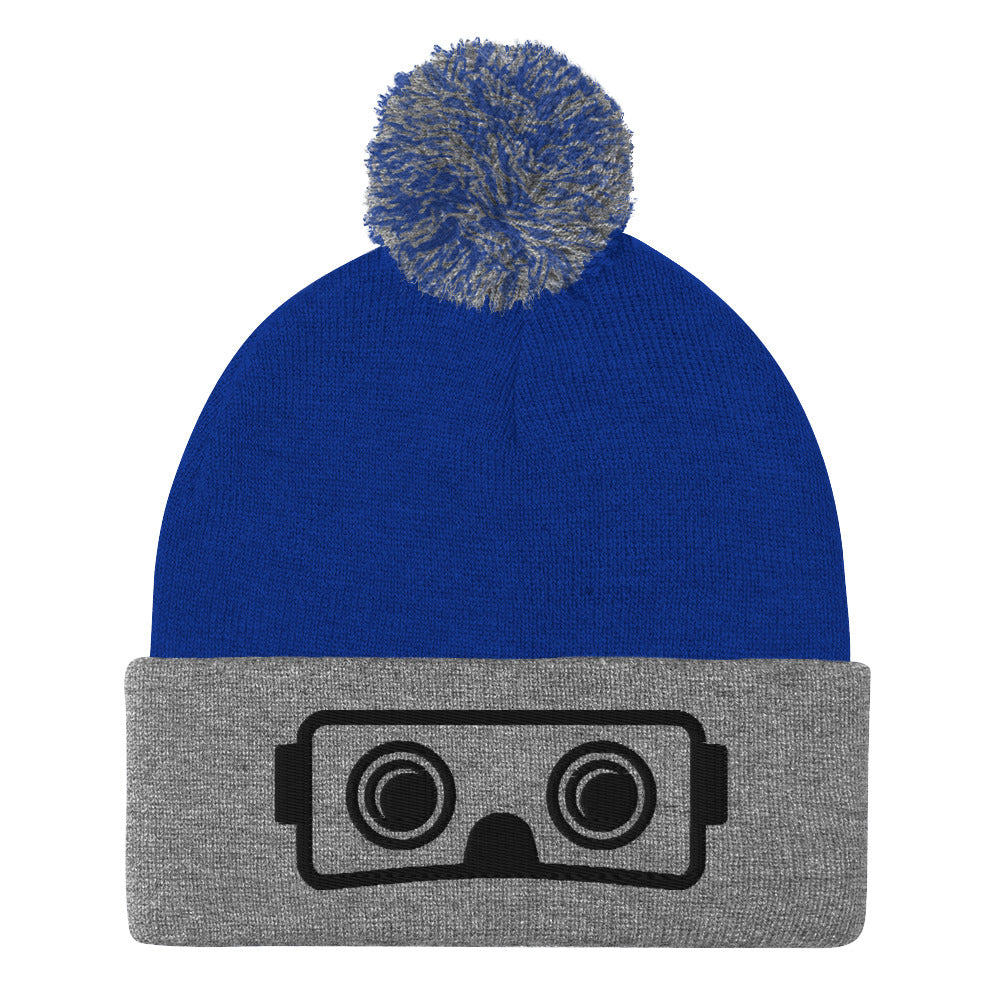 Metaverse XR Headset Pom-Pom Embroidered Beanie - METAVERSETEES : Metaverse Tees, T-shirts and Merch for Your Metaverse Life