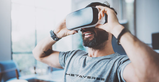 Man Wearing Metaverse Tshirt at Work at the Office