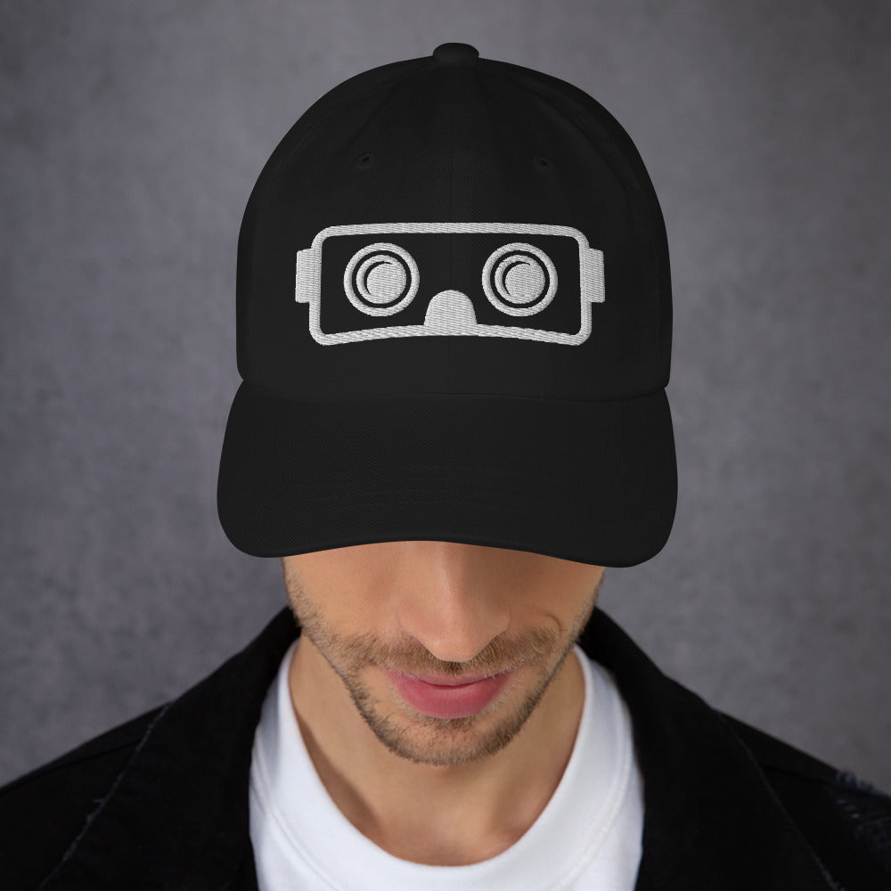 VR Headset in White Puff Embroidery :: Dad Hat - METAVERSETEES : Metaverse Tees, T-shirts and Merch for Your Metaverse Life