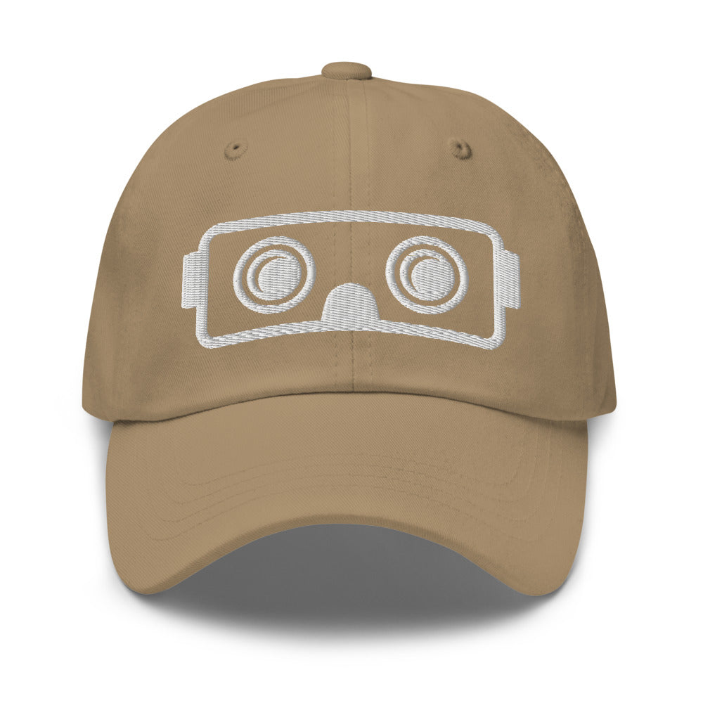 VR Headset in White Puff Embroidery :: Dad Hat - METAVERSETEES : Metaverse Tees, T-shirts and Merch for Your Metaverse Life