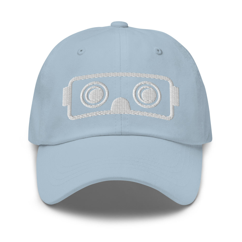 VR Headset in White Puff Embroidery :: Dad Hat - METAVERSETEES : Metaverse Tees, T-shirts and Merch for Your Metaverse Life