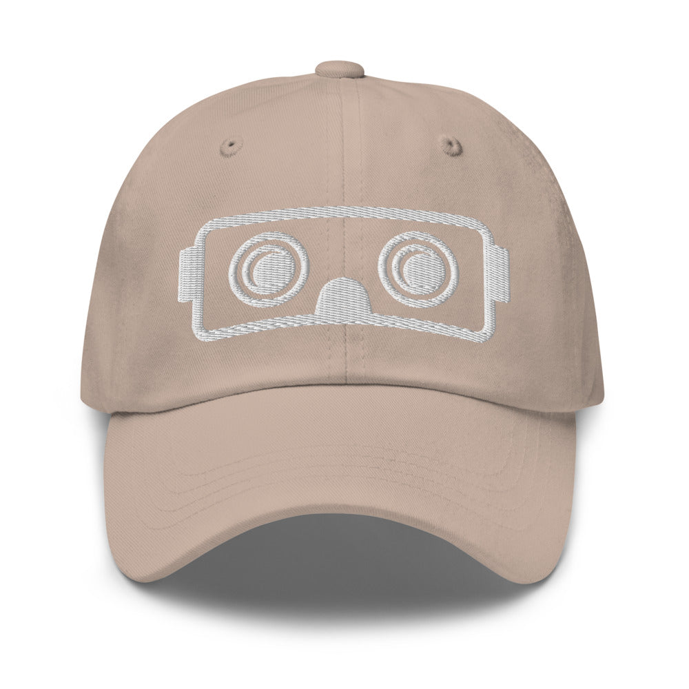 VR Headset in White Puff Embroidery :: Dad Hat - METAVERSETEES : Metaverse Tees, T-shirts and Merch for Your Metaverse Life