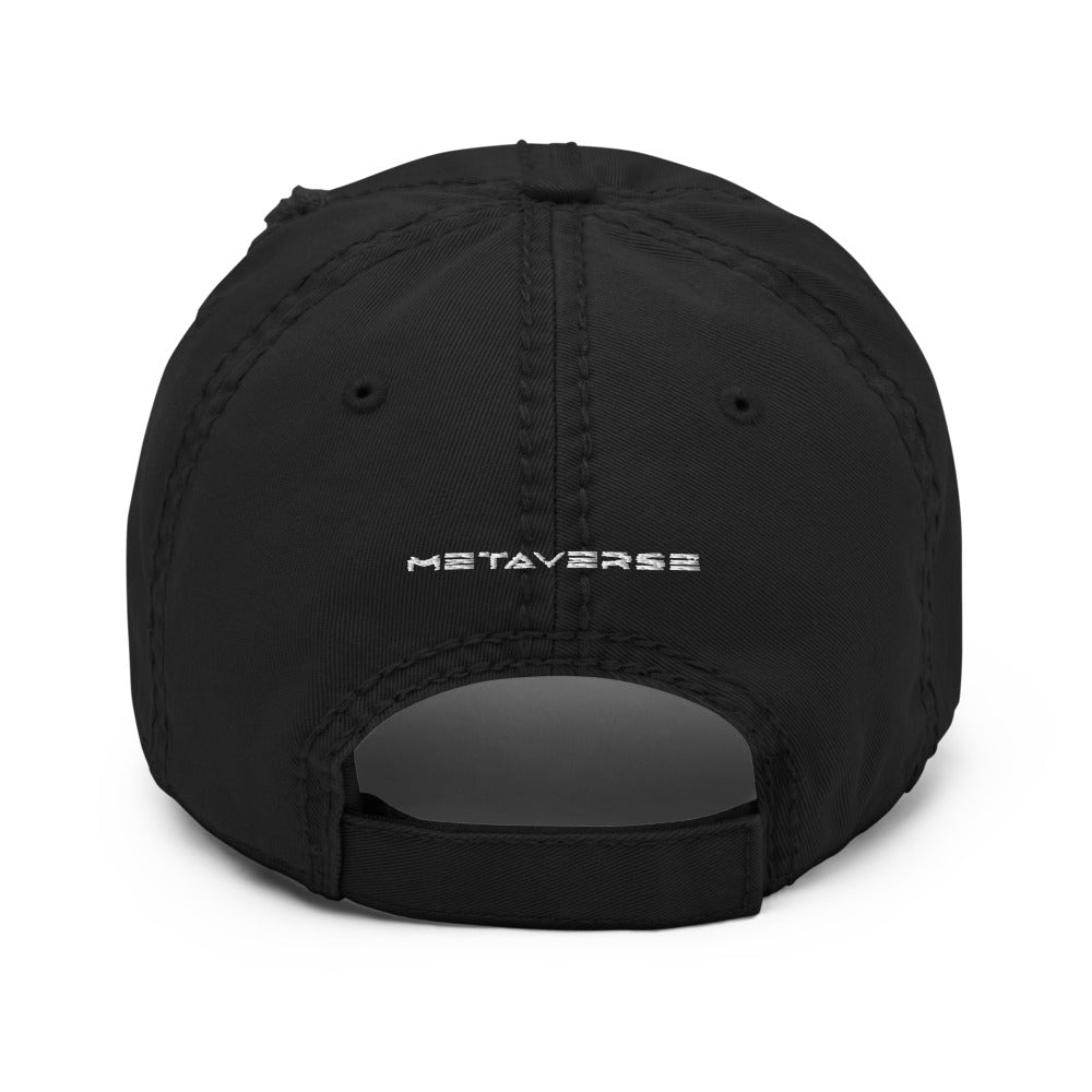 VR Headset in White Puff Embroidery :: Distressed Dad Hat - METAVERSETEES : Metaverse Tees, T-shirts and Merch for Your Metaverse Life