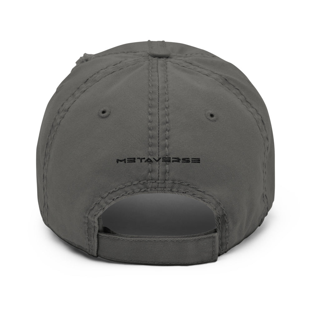 VR Headset in Black Puff Embroidery :: Distressed Dad Hat - METAVERSETEES : Metaverse Tees, T-shirts and Merch for Your Metaverse Life