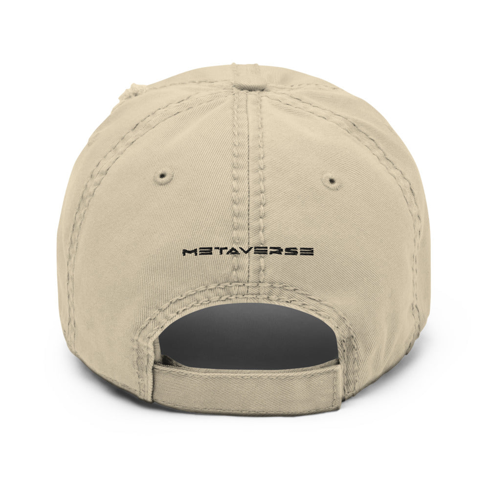 VR Headset in Black Puff Embroidery :: Distressed Dad Hat - METAVERSETEES : Metaverse Tees, T-shirts and Merch for Your Metaverse Life