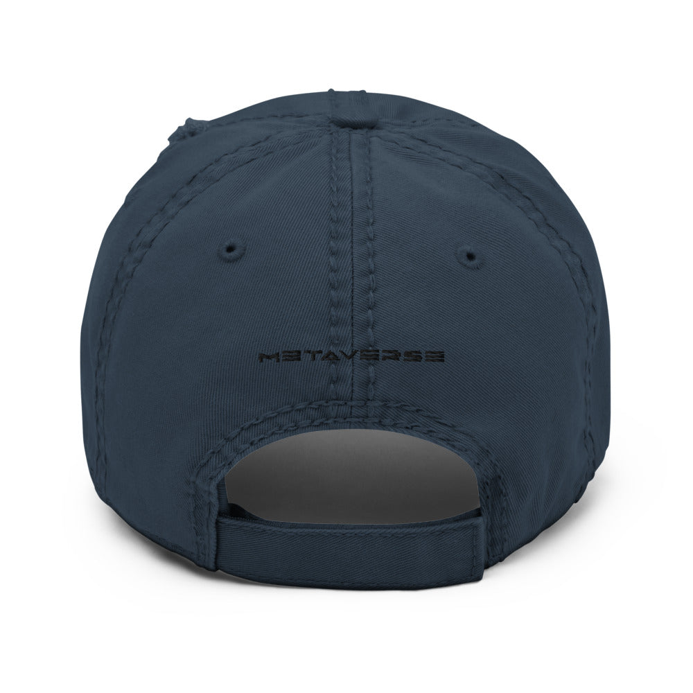 VR Headset in Black Puff Embroidery :: Distressed Dad Hat - METAVERSETEES : Metaverse Tees, T-shirts and Merch for Your Metaverse Life