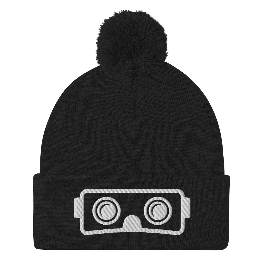 Metaverse VR Headset Pom-Pom Embroidered Beanie - METAVERSETEES : Metaverse Tees, T-shirts and Merch for Your Metaverse Life