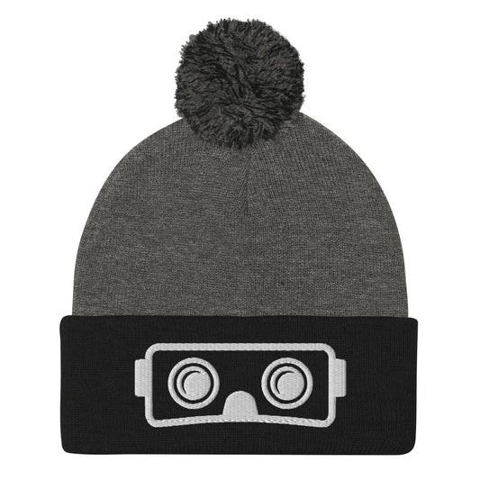 Metaverse VR Headset Pom-Pom Embroidered Beanie - METAVERSETEES : Metaverse Tees, T-shirts and Merch for Your Metaverse Life