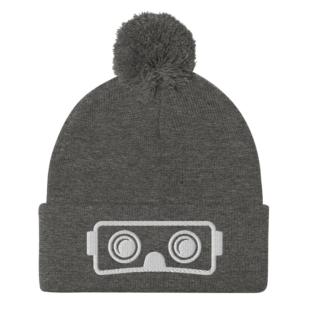 Metaverse VR Headset Pom-Pom Embroidered Beanie - METAVERSETEES : Metaverse Tees, T-shirts and Merch for Your Metaverse Life