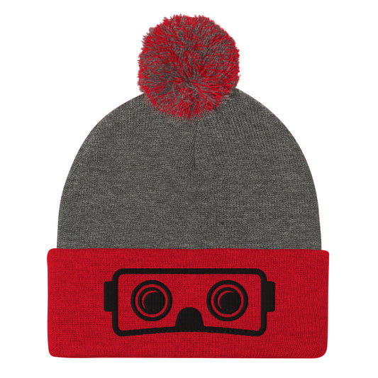 Metaverse XR Headset Pom-Pom Embroidered Beanie - METAVERSETEES : Metaverse Tees, T-shirts and Merch for Your Metaverse Life