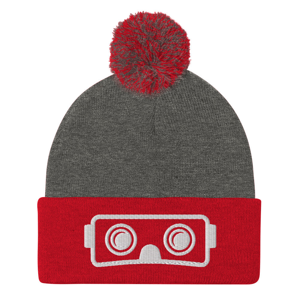 Metaverse VR Headset Pom-Pom Embroidered Beanie - METAVERSETEES : Metaverse Tees, T-shirts and Merch for Your Metaverse Life