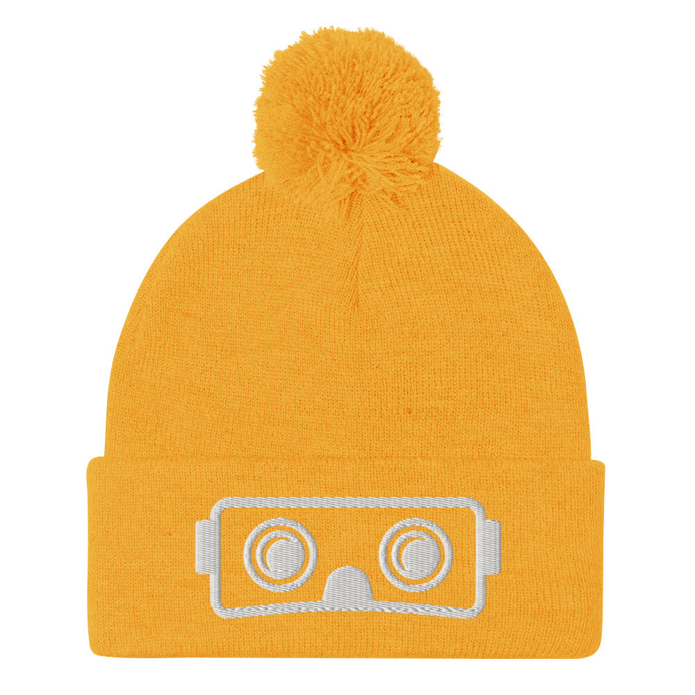 Metaverse VR Headset Pom-Pom Embroidered Beanie - METAVERSETEES : Metaverse Tees, T-shirts and Merch for Your Metaverse Life