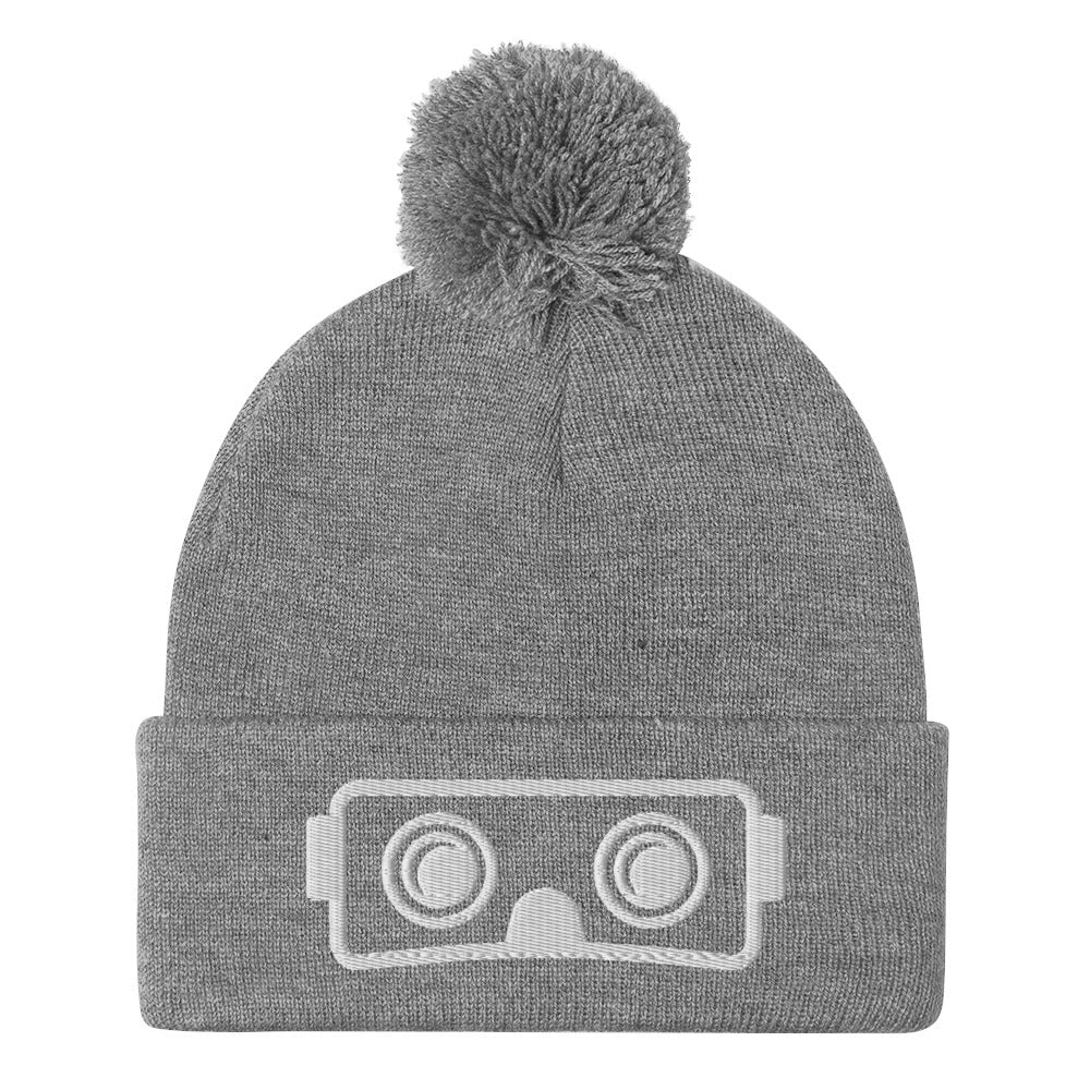 Metaverse VR Headset Pom-Pom Embroidered Beanie - METAVERSETEES : Metaverse Tees, T-shirts and Merch for Your Metaverse Life