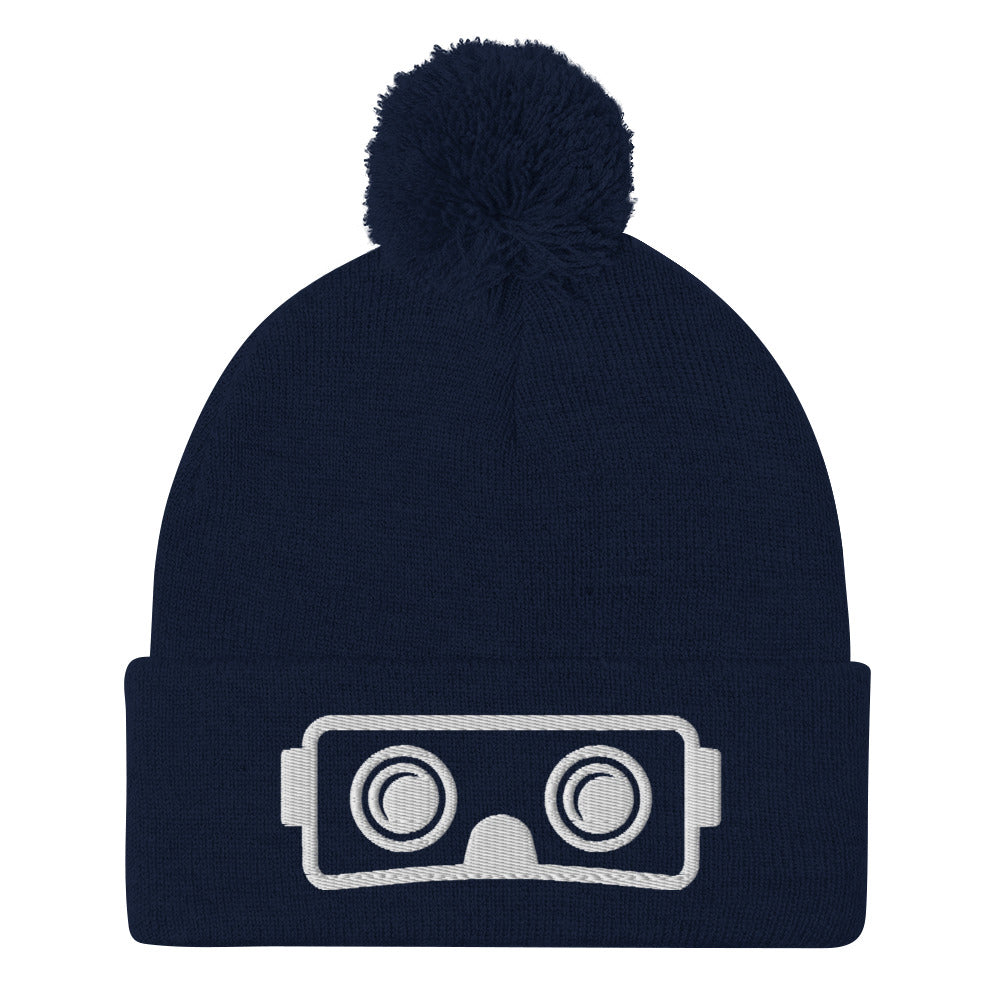 Metaverse VR Headset Pom-Pom Embroidered Beanie - METAVERSETEES : Metaverse Tees, T-shirts and Merch for Your Metaverse Life