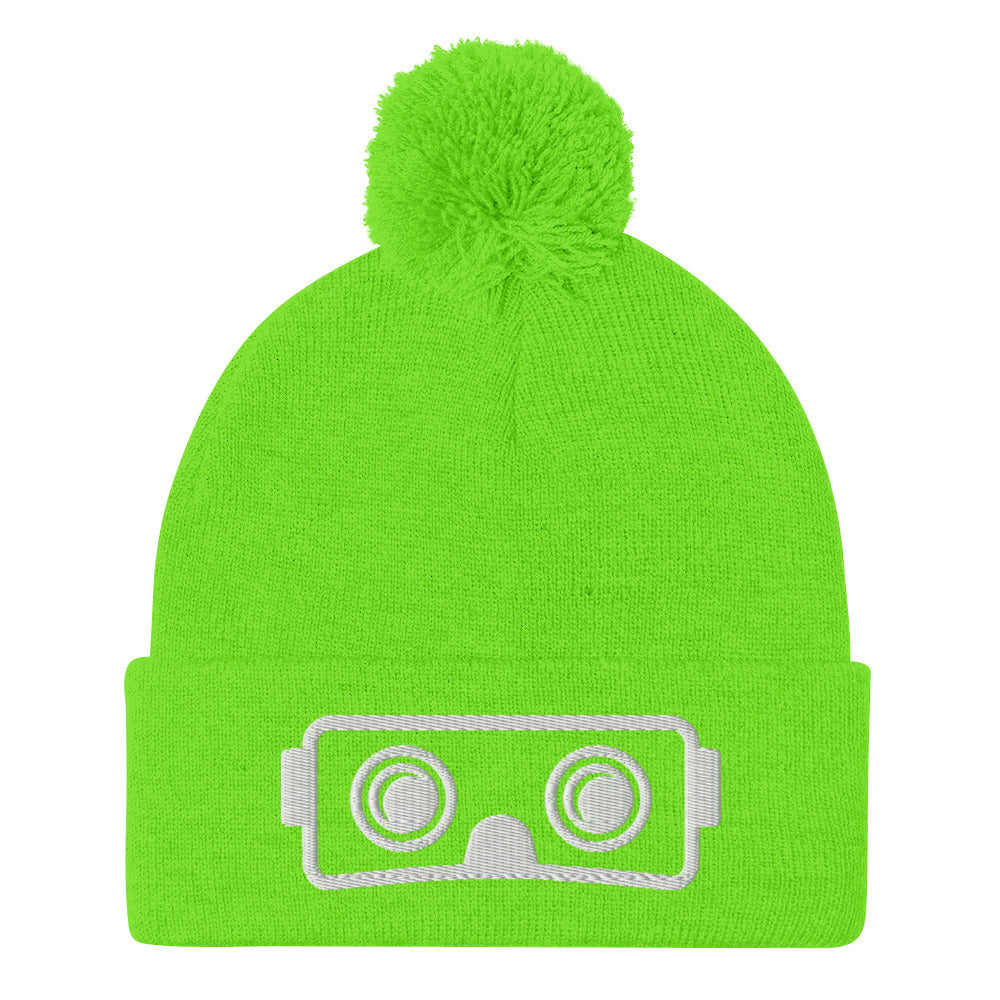 Metaverse VR Headset Pom-Pom Embroidered Beanie - METAVERSETEES : Metaverse Tees, T-shirts and Merch for Your Metaverse Life