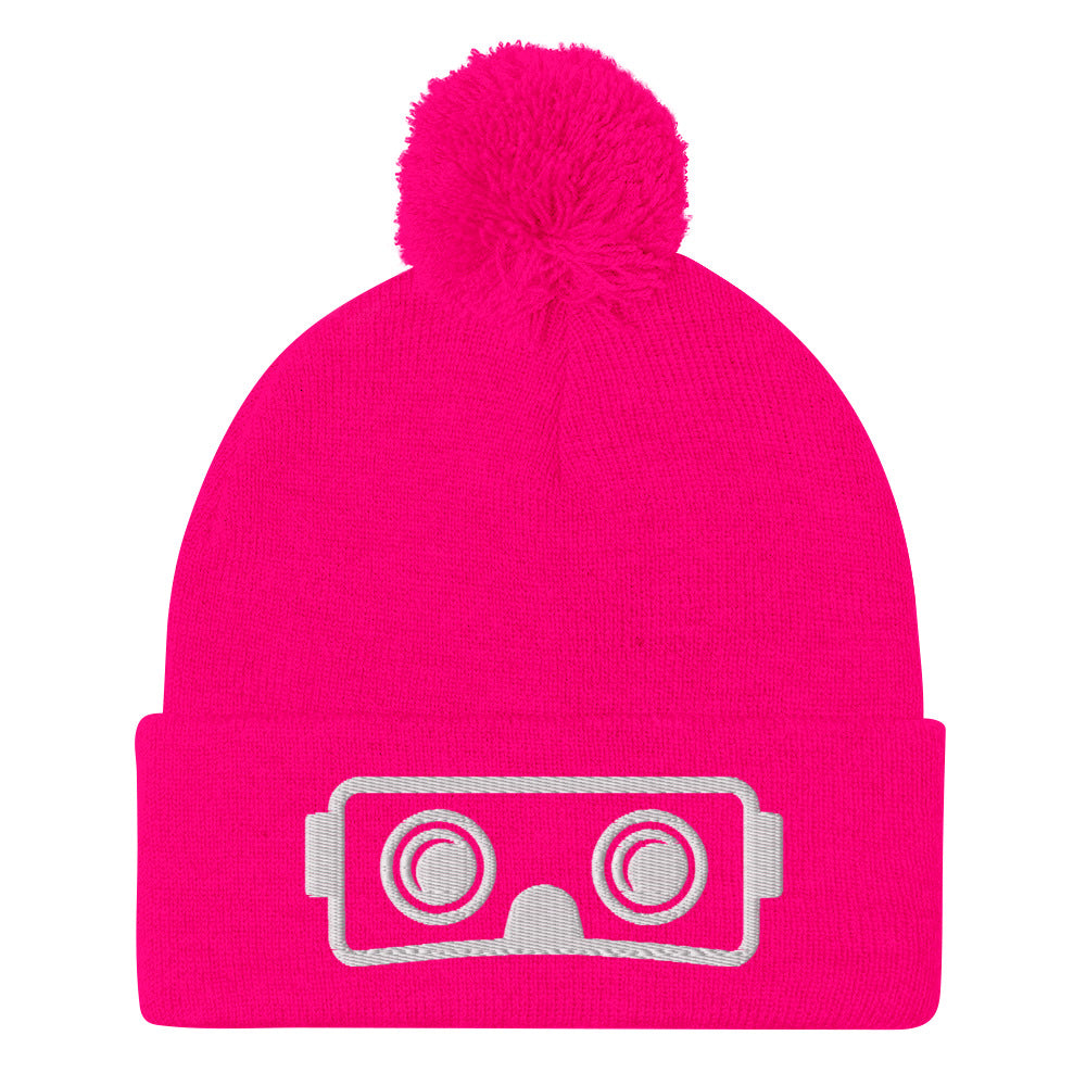 Metaverse VR Headset Pom-Pom Embroidered Beanie - METAVERSETEES : Metaverse Tees, T-shirts and Merch for Your Metaverse Life