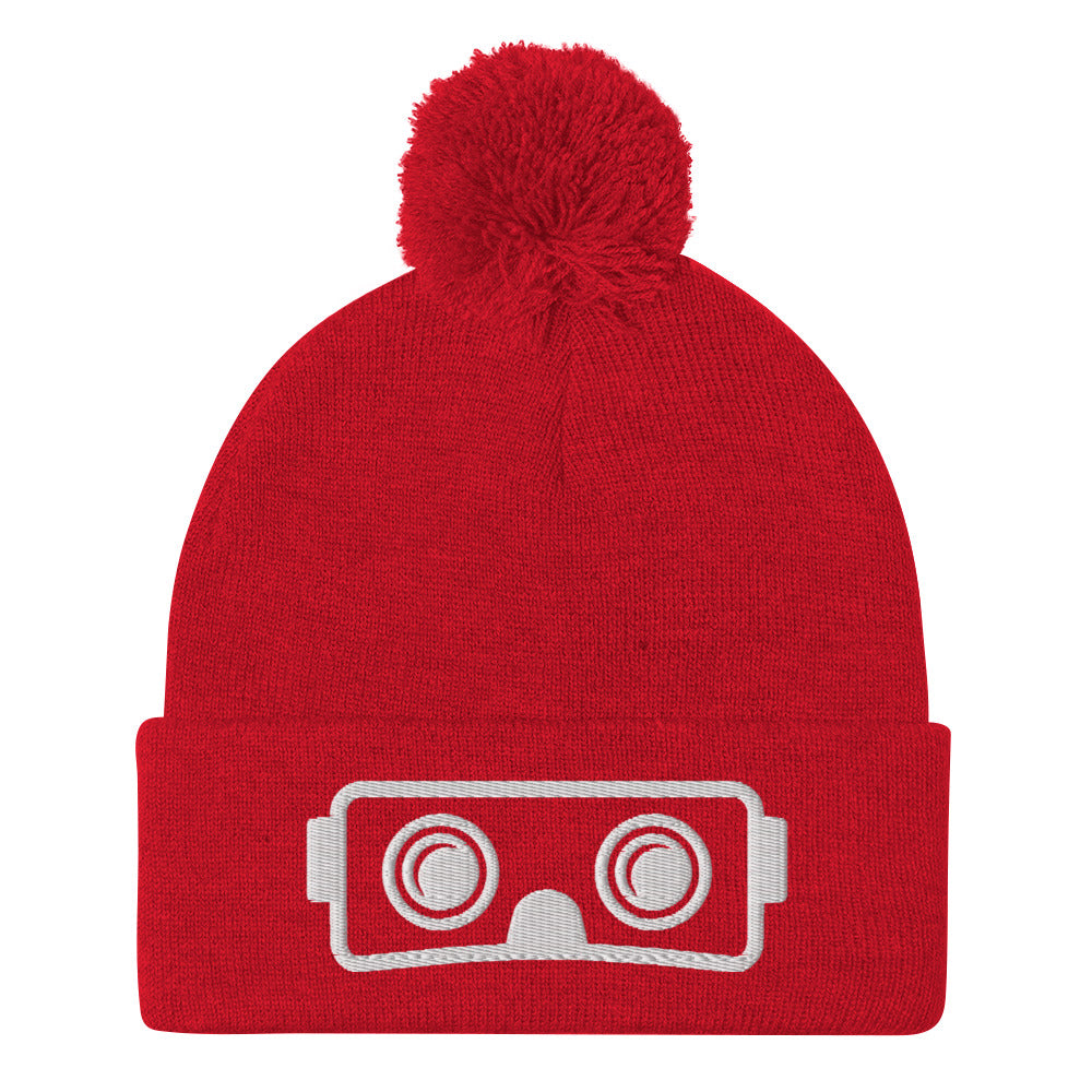 Metaverse VR Headset Pom-Pom Embroidered Beanie - METAVERSETEES : Metaverse Tees, T-shirts and Merch for Your Metaverse Life