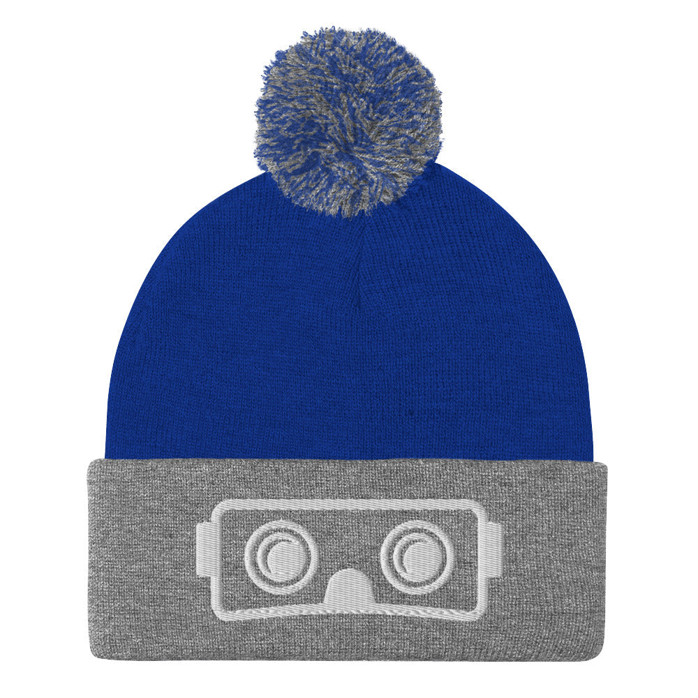 Metaverse VR Headset Pom-Pom Embroidered Beanie - METAVERSETEES : Metaverse Tees, T-shirts and Merch for Your Metaverse Life